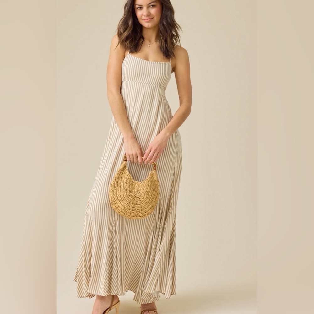 Altar'd State Beige and White Striped Maxi Dress